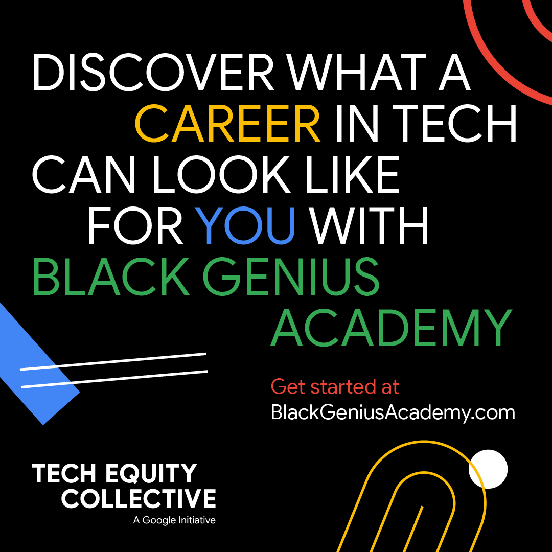 GooglePlayBiz's tweet photo. 🎓 #TechEquityCollective launches Black Genius Academy to support Black tech talent!
Sign up to:
✨ Learn on the go
✨ Get inspo from Black tech leaders
✨ Kick off your career in tech
Learn more and sign up → https://t.co/2J8kSKIOZu #BlackGeniusAcademy https://t.co/cXuWmQ129j