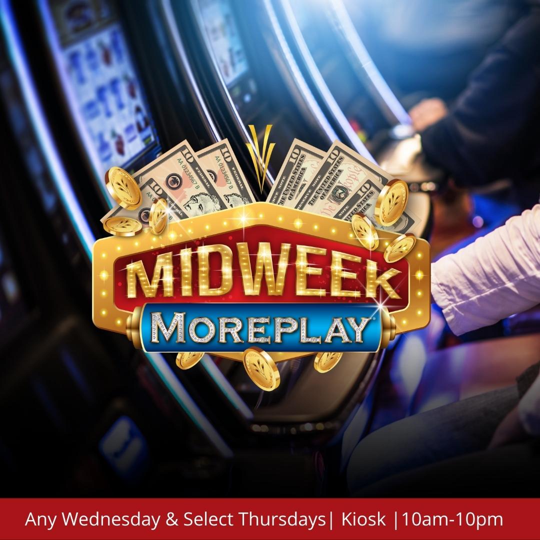 VVCasinoHotel's tweet image. 💰🎰 Get ready for Midweek MOREPLAY®! 🌟 On Wednesdays &amp;amp; select Thursdays, 10am–10pm, swipe your Players Club card at our kiosks to receive $10 instantly! 

Visit our Players Club for more details.

#ValleyView #ValleyViewCasino #VVCHMidweekMoreplay