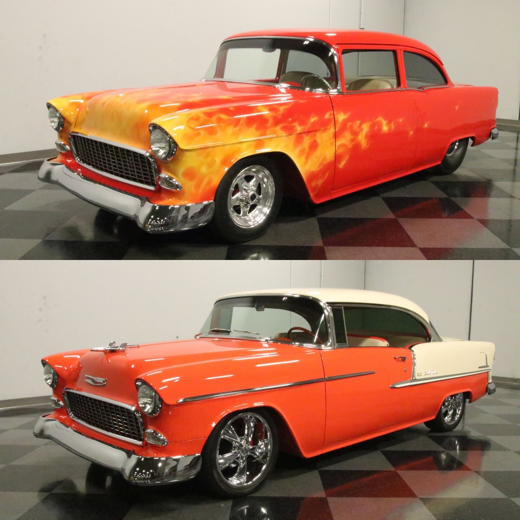 streetsidecars's tweet photo. #TriFives! This 1955 #Chevrolet 210 #ProStreet and 1955 Chevrolet #BelAir #HardTop #Restomod are both from our #Atlanta showroom! Which do you prefer? View these and over 1,600 more collector vehicles by visiting https://t.co/CG3RbkLHlE https://t.co/XVkaJdcNzx