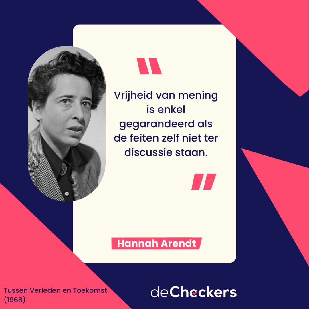 deCheckers_be's tweet photo. Wat denken jullie van deze quote? 💬👇
#deCheckers #factchecking #nieuws #fakenews #media #quote #qotd #Inspirational #hannaharendt https://t.co/RxKZOK946h
