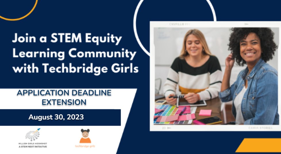 techbridgegirls's tweet photo. Apply by Aug 30 to join the Fall 2023 STEM Equity Learning Community. All out-of-school time (OST) supervisors and administrators for programs that serve Black, Indigenous, and Latina girls and gender-expansive youth are encouraged to apply. Apply today: https://t.co/uFhcqglWOB https://t.co/6VuvGknrMw