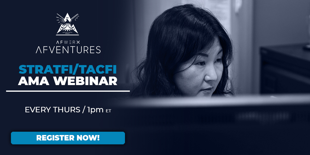 AFWERX's tweet photo. Do you have questions about the newly released Notice of Opportunity documents? The STRATFI/TACFI Team will be hosting Ask Me Anything (AMA) Webinars every Thursday at 1pm ET, beginning August 24. Register here: https://t.co/TkoTjiNiTa  #AFWERX #AFVentures #STRATFI #TACFI https://t.co/5fslWlxVSP