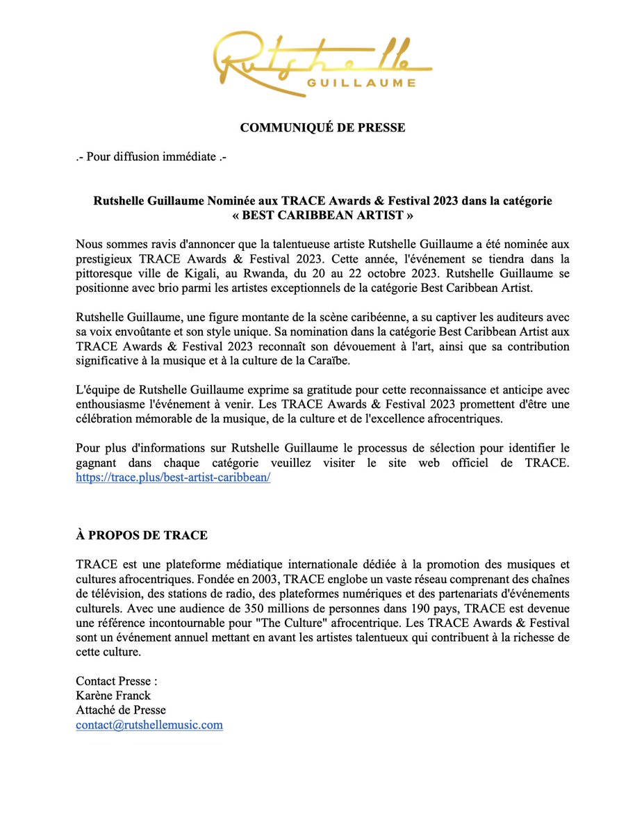 rutshelle's tweet image. Je suis nominée aux TRACE Awards &amp;amp; Festival 2023 dans la catégorie « BEST CARIBBEAN ARTIST »

Cliquez ici pour voter : trace.plus/best-artist-ca…