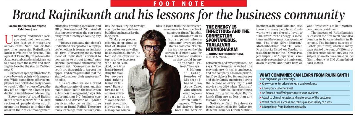 GetRajinified's tweet photo. Brand @rajinikanth and his lessons for the Business Community. #GoStrong #Jailer #MuthuvelPandian https://t.co/e5p73KLqZ5