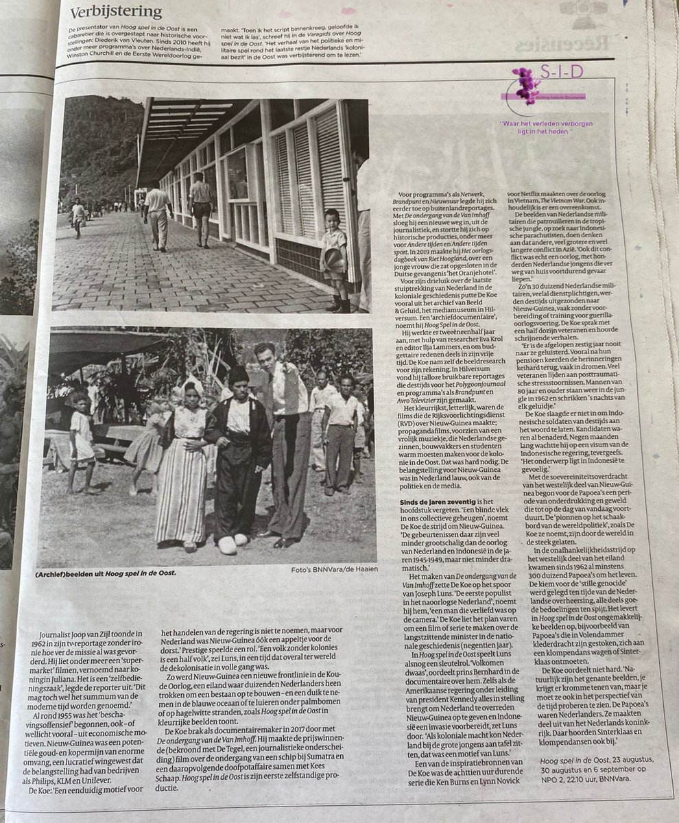 Selamat sore semuanya. 
Vandaag#groot artikel #Volkskrant #reportage#Nieuw-Guinea van Paul Onkenhout.
De docuserie Hoog spel in de
Oost #NPO 2 # 23 #30 aug#en 6 sept#22.10 # BNN Vara
#toont hoe de NL militairen tot de dag van vandaag worstelen met de strijd die ze daar voerden .