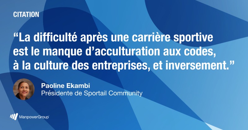 ManpowerGroupFR's tweet photo. Comment faire le lien entre les anciens sportifs de haut niveau et le marché du travail ? 
C'était le sujet de cette conférence avec Paoline Ekambi, Présidente de @SportailCommuni et ancienne sportive de haut niveau. Une conversation enrichissante à retrouver ici ⬇️