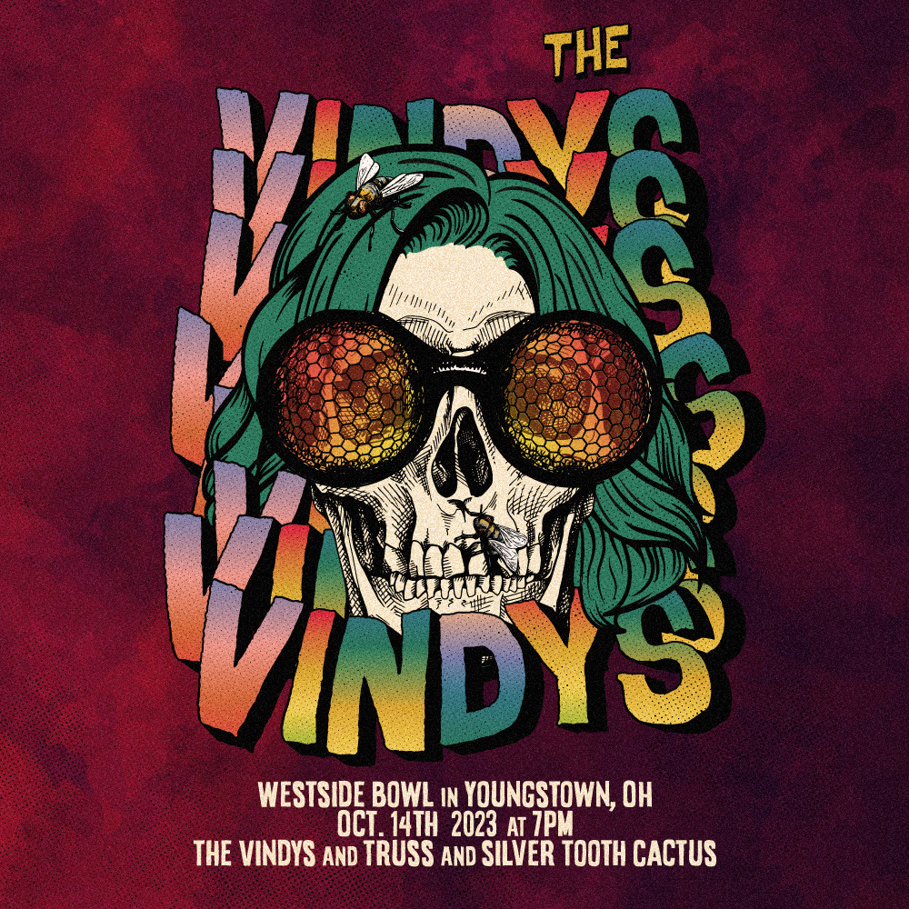 TheVindys's tweet photo. Youngstown 💀⚡️ WE’RE BACK

We’re excited to return to @WestsideBowl on Saturday, October 14th with our pals @silvertoothcact and @trussbandcle. This will be our LAST Youngstown show of the year - don’t miss it 🪲
🎟️: https://t.co/m8IV7FfRcd
🎨: Whitney Burd https://t.co/muEQ9wJOcm