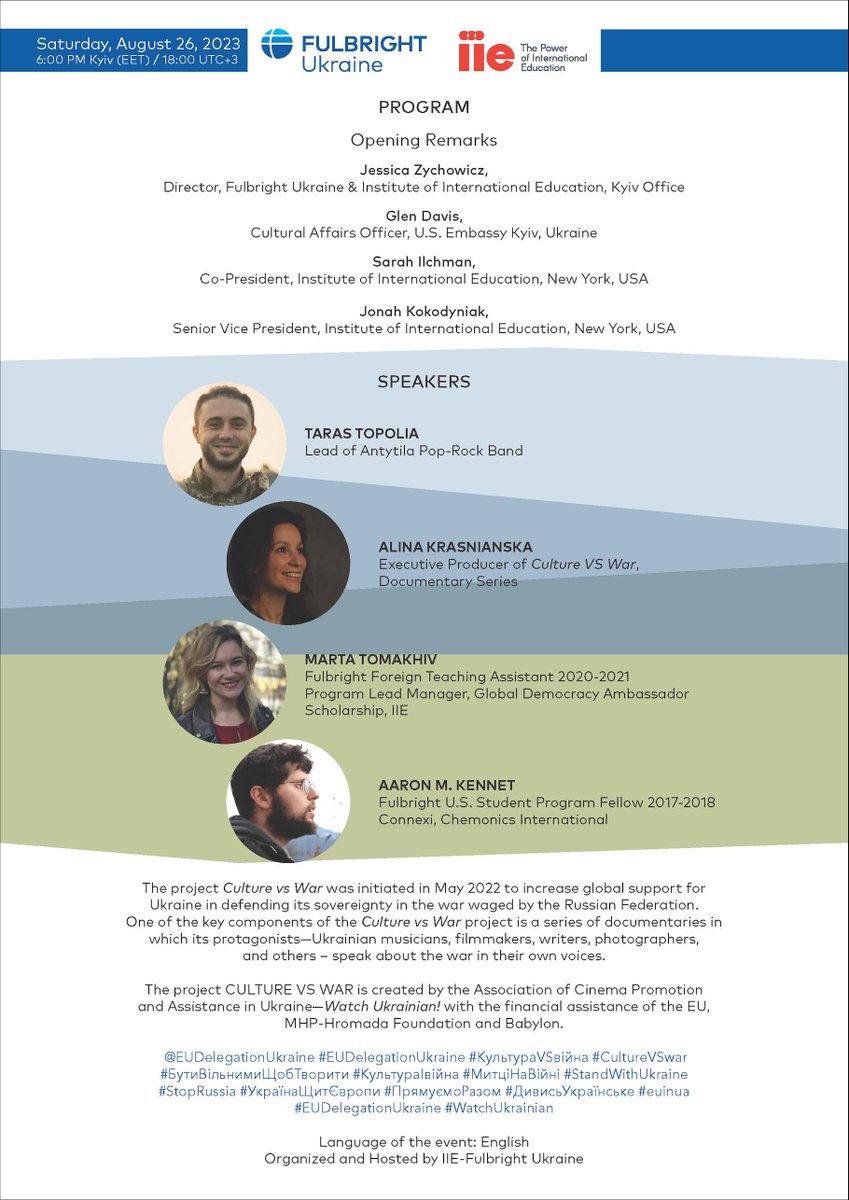DoctorsU4U's tweet photo. Please join us for Ukraine Independence Day A LIVE INTERVIEW with TARAS TOPOLIA of ANTYTILA &amp; Active Service Member of the Armed Forces of Ukraine &amp; SCREENING of CULTURE VS WAR by The Association of Ukrainian Film Producers. 

Register via Zoom link: https://t.co/ojQGdA3nRv https://t.co/QJMHP9AAvj