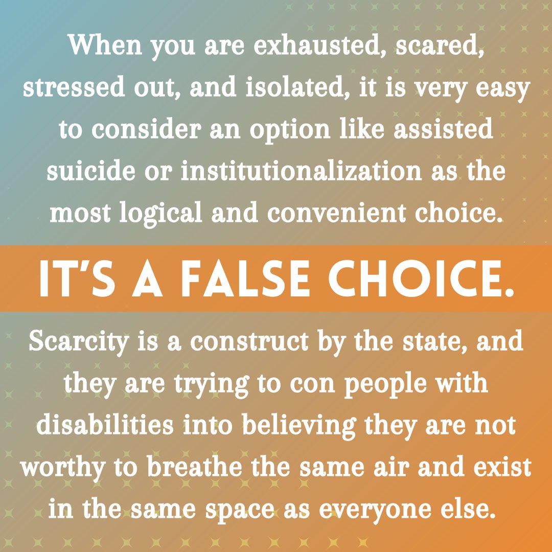 One of our plaintiffs, <a href="/IngridTischer/">Tales From the Crip (she/her)</a> understands what its like to have to advocate for yourself when you're at your most vulnerable. Doctors should offer care, not death.

#EndAssistedSuicide #FalseChoice