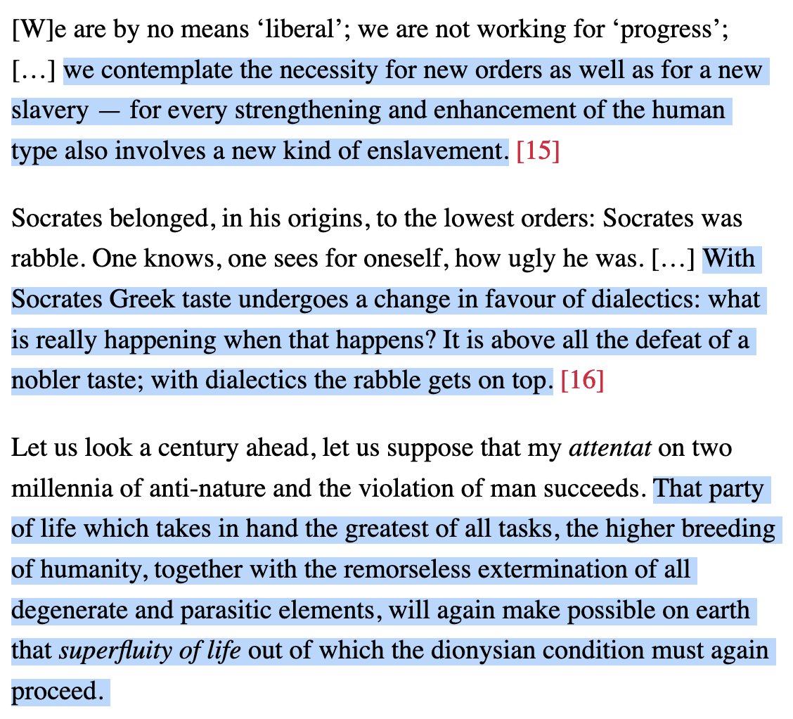 RodericDay's tweet photo. It's actually so absurd that anyone out there could seriously read Nietzsche and conclude he was anything close to a fighter for the oppressed, for the liberation of workers or women or minorities, or really anything other than a snooty fascist 𝑎𝑣𝑎𝑛𝑡 𝑙𝑎 𝑙𝑒𝑡𝑡𝑟𝑒. https://t.co/n1jb2vYKNb