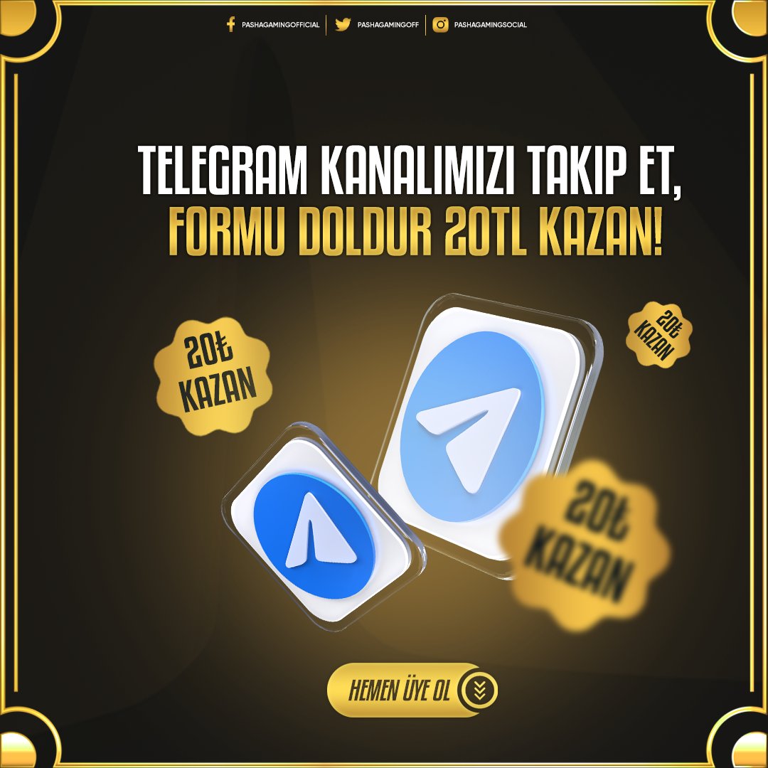 #PASHAGAMING'TE TELEGRAM FIRSATI !

👍Telegram Kanalına Katıl   t.me/pashagamingoff…
🐦Hesabımızı Takip Et 
🔁 RT+FAV Yap 
💁‍♂5 Ark. Etiketle 

            SON İŞLEM VE YATIRIM ŞARTI YOK 😍
                           20₺ BONUS KAZAN🤑

▶Katılım: bit.ly/47ygZjU