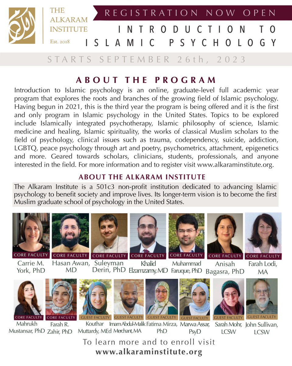 AlkaramEdu's tweet photo. Registration now open!
#islamicpsychology #islam #psychology #islamiccourse https://t.co/ebALf2NhFF