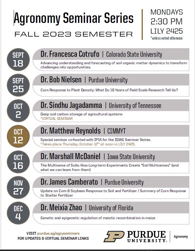 Join us this Fall for the Agronomy Seminar Series.