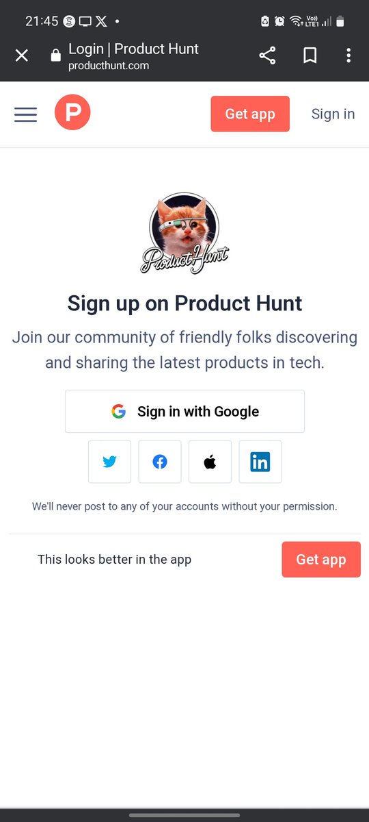 Bharatlok's tweet photo. @ProductHunt how to reset password on the existing old accounts?  🤔
This is how your login / signup screen is - 
#productdesign https://t.co/oqO36YhWM5