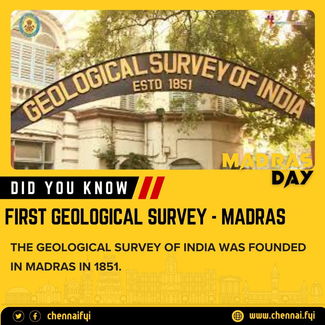 #MadrasDay The Geological Survey of India was founded in Madras in 1851 #Chennai #GeologicalSurvey #GSI #Geology @nagarajangis #ChennaFYI #Madras #ChennaiDay #GEO #ChenaniCity @chennaicorp @GeologyIndia