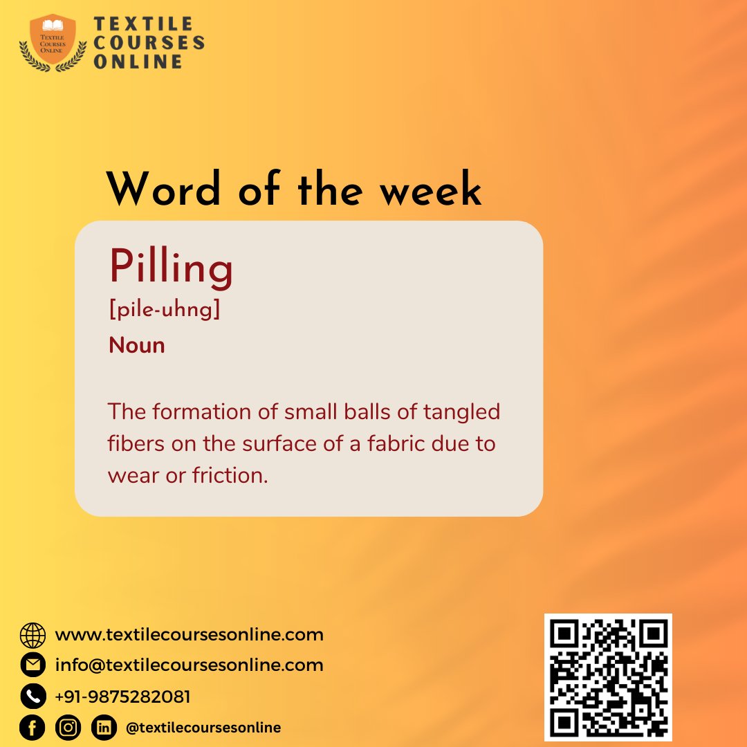 TextileCourses's tweet image. Word Of The Week- Pilling: The formation of small balls of tangled fibers on the surface of a fabric due to wear or friction.

#textilecourses #onlinelearning #knittingbasics #knitting #crafting #learnsomethingnew #creativity #enrollmentopen #knittingcommunity #textiledesign