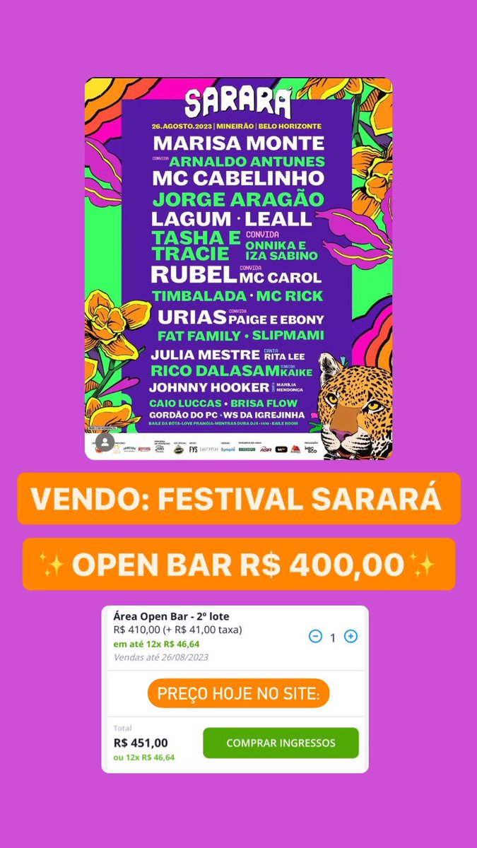 izaflocos's tweet photo. VENDO FESTIVAL SARARÁ OPEN BAR 400,00 https://t.co/0vqbt2a4uA