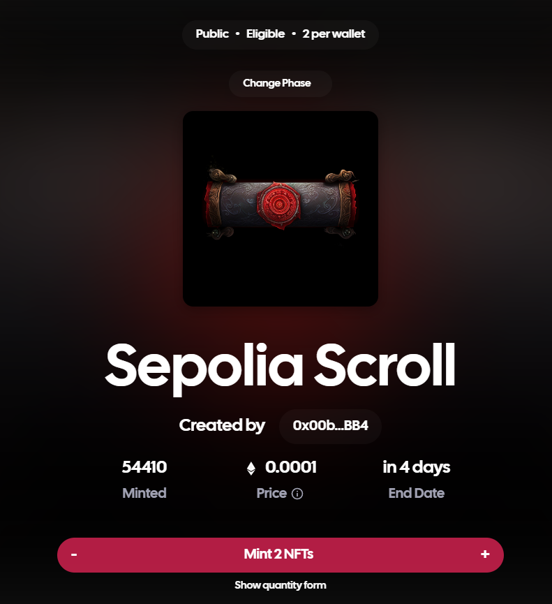 vodkamq's tweet photo. AE làm bridge của #ScrollSepolia rồi thì vào link claim NFT nha
Join link:
https://t.co/4fUnk4FSYy
- Max 2NFT/wallet ( mint 2 cái luôn nha chỉnh như hình )
- DONE
@linh180796 @lovestern83 @VPhm23380671 https://t.co/ytTaYjODzj