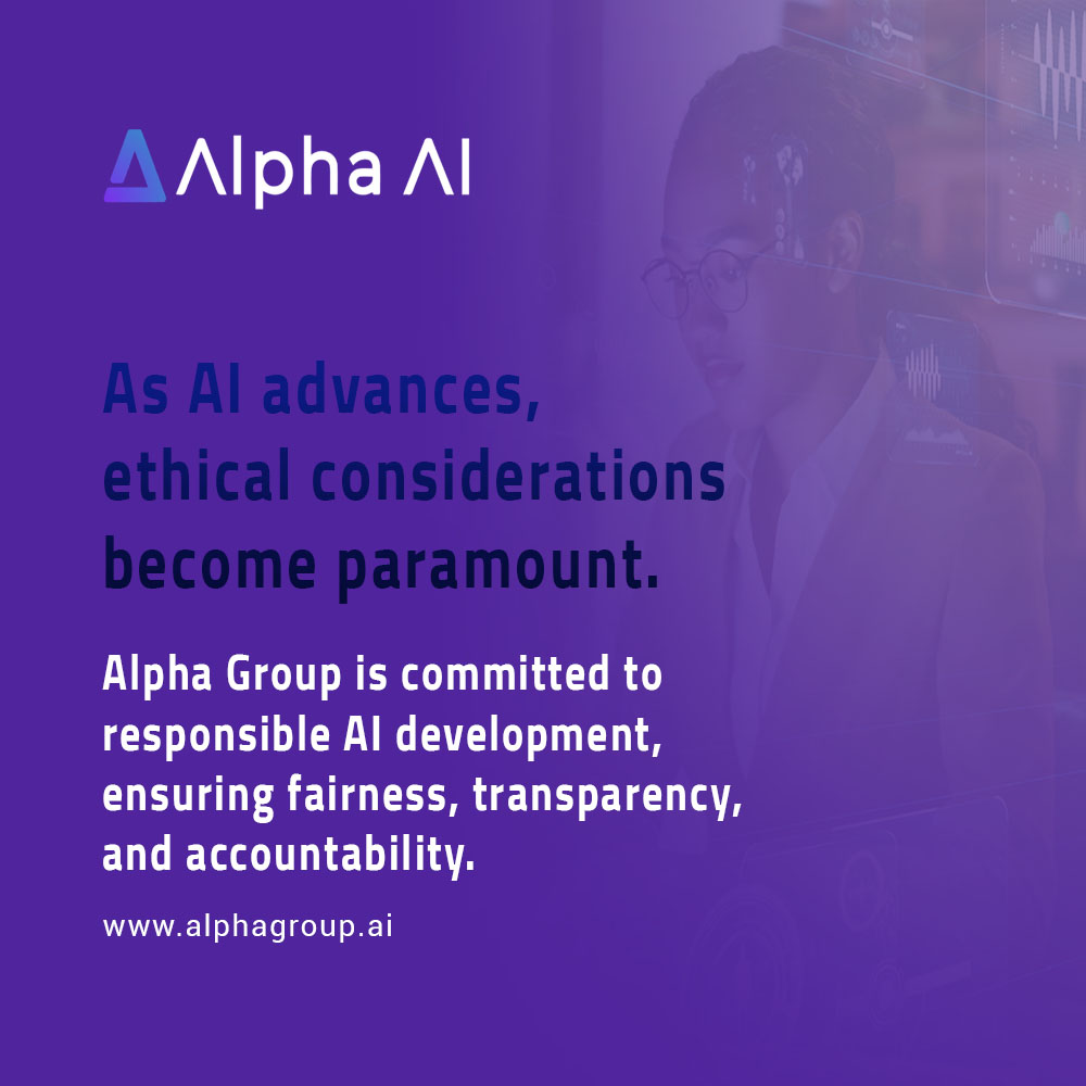 AlphaGroup_ai's tweet image. &quot;📷 As AI advances, ethical considerations become paramount. Alpha Group is  committed to responsible AI development, ensuring fairness,  transparency, and accountability. #AIForGood #EthicalAI #AlphaGroupAI&quot;
