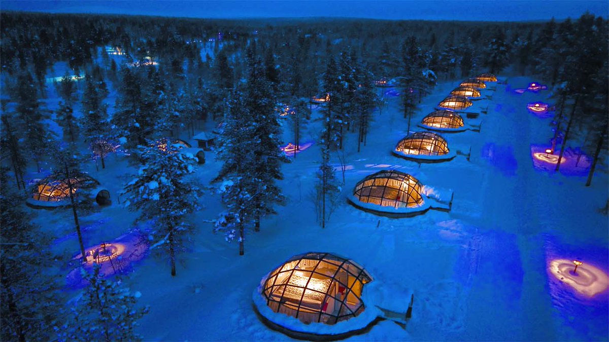 fasc1nate's tweet photo. There's a resort in Finland where you can camp in a glass igloo and lay back and watch the aurora borealis. https://t.co/ES8erjX9GD
