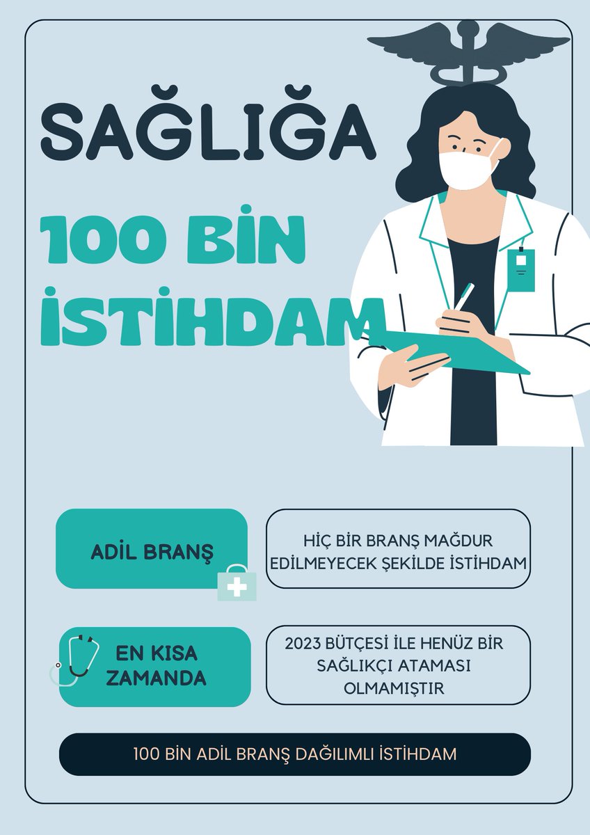 İsteğimiz çok net 
Hiç bir branş mağdur edilmeden
100 BİN SAĞLIKÇI İSTİHDAMI 
#SağlığaAtamaVakti