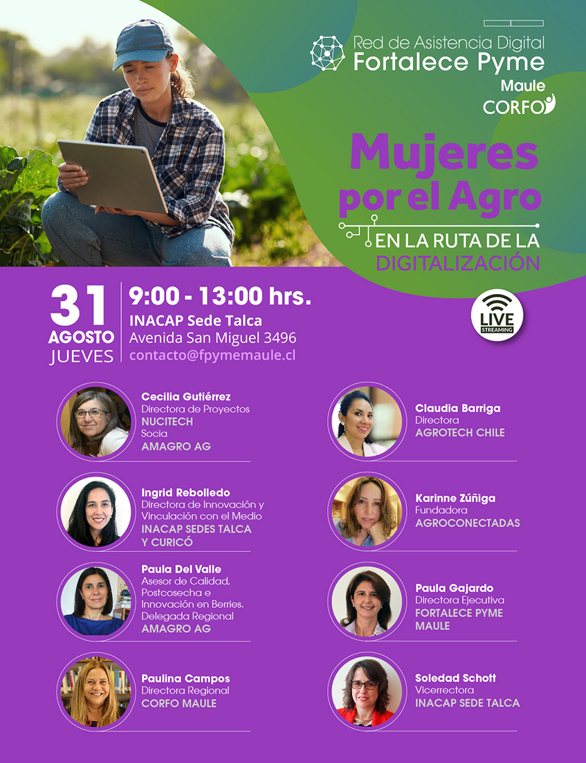 fpymemaule's tweet image. INVITACIÓN 👩🏻‍💼👩🏻‍🦰👵🏻🙋🏼👩🏻‍🌾👩🏽‍💻
Atención❗ El jueves 31-08 nos reunimos a conversar entre mujeres sobre digitalización en el sector agroalimentario 🍃📶✌🏻 ☕🧁
 9:00 hrs en Inacap Sede Talca. Puedes asistir presencial o virtualmente 👌🏻
Inscríbete📲 forms.gle/9JcpdTBhcVxbuv…
 #agtech