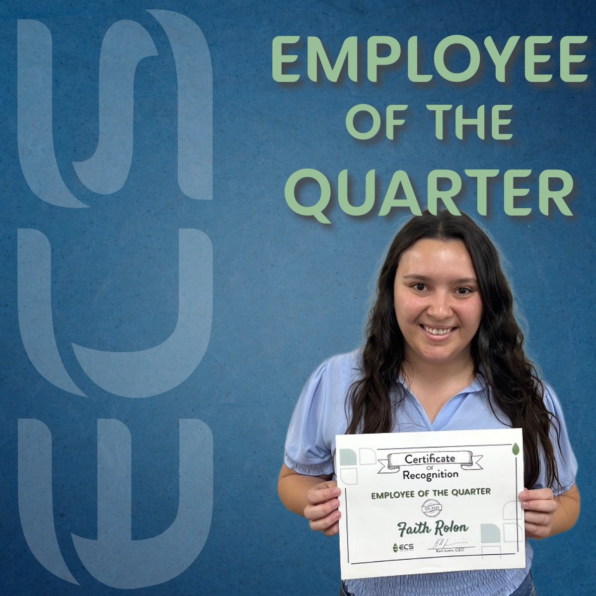 ECSLLC's tweet photo. Celebrating our Employee of the Quarter, Faith Rolon! Faith is our Assistant Project Manager and she steps up and steps in to get things done. We so appreciate all your hard work! Thank you!
#employeeappreciation #employeeofthequarter #staremployee #projectmanager https://t.co/rEQkTz9hGB