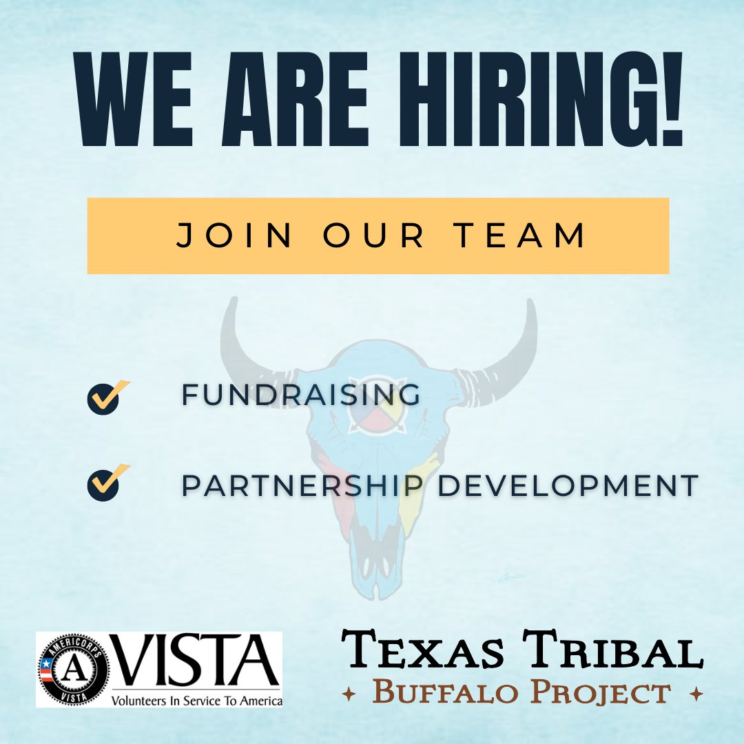 We are currently hiring for two job positions! Click the link to apply! texastribalbuffaloproject.org/jobs