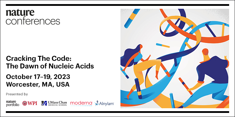 NatureConf's tweet photo. ⚠️Abstract Deadline Alert- TODAY
Last chance to show your work in #NucleicAcidMeds #Transcriptomeediting #siRNAs #GeneTherapies at #CrackingTheCode23
✍️➡️https://t.co/5dVI9Ny8dR
Org'd by: @WPI @UMassChan @moderna_tx @Alnylam @NatureBiotech @natBME @NatImmunol @NatRevDrugDisc https://t.co/EuN1f9L0L5