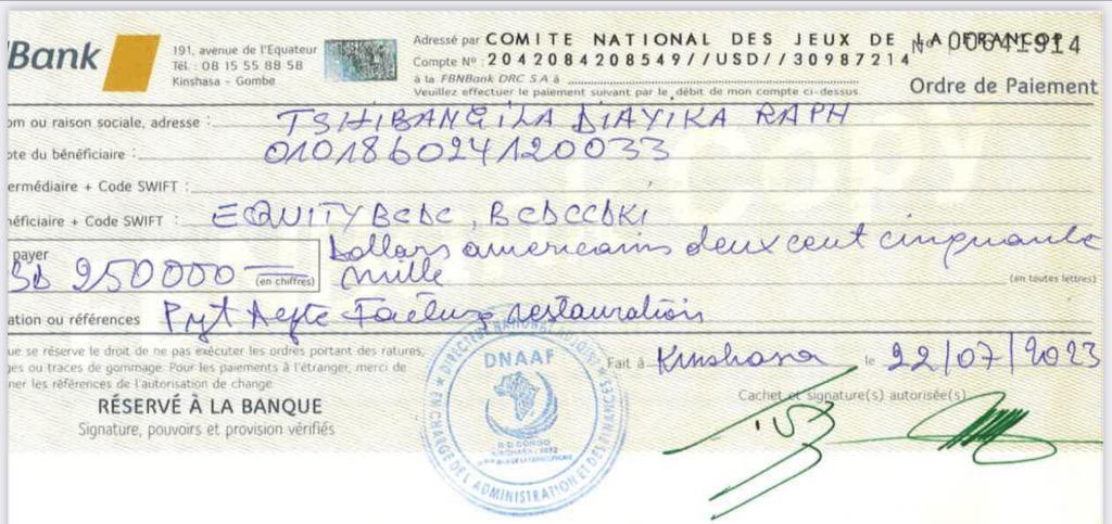 YvesBuya1's tweet photo. #RDC | Jeux de la Francophonie |Entre First Bank et Isidore Kwandja, qui a repris la somme de 250.000 dollars virés dans le compte du patron du restaurant «Chez Ralph»? Désigné comme prestataire afin de servir la bouffe aux athlètes nationaux et étrangers... Doc! (Africanews) https://t.co/gX2u0m3FCU