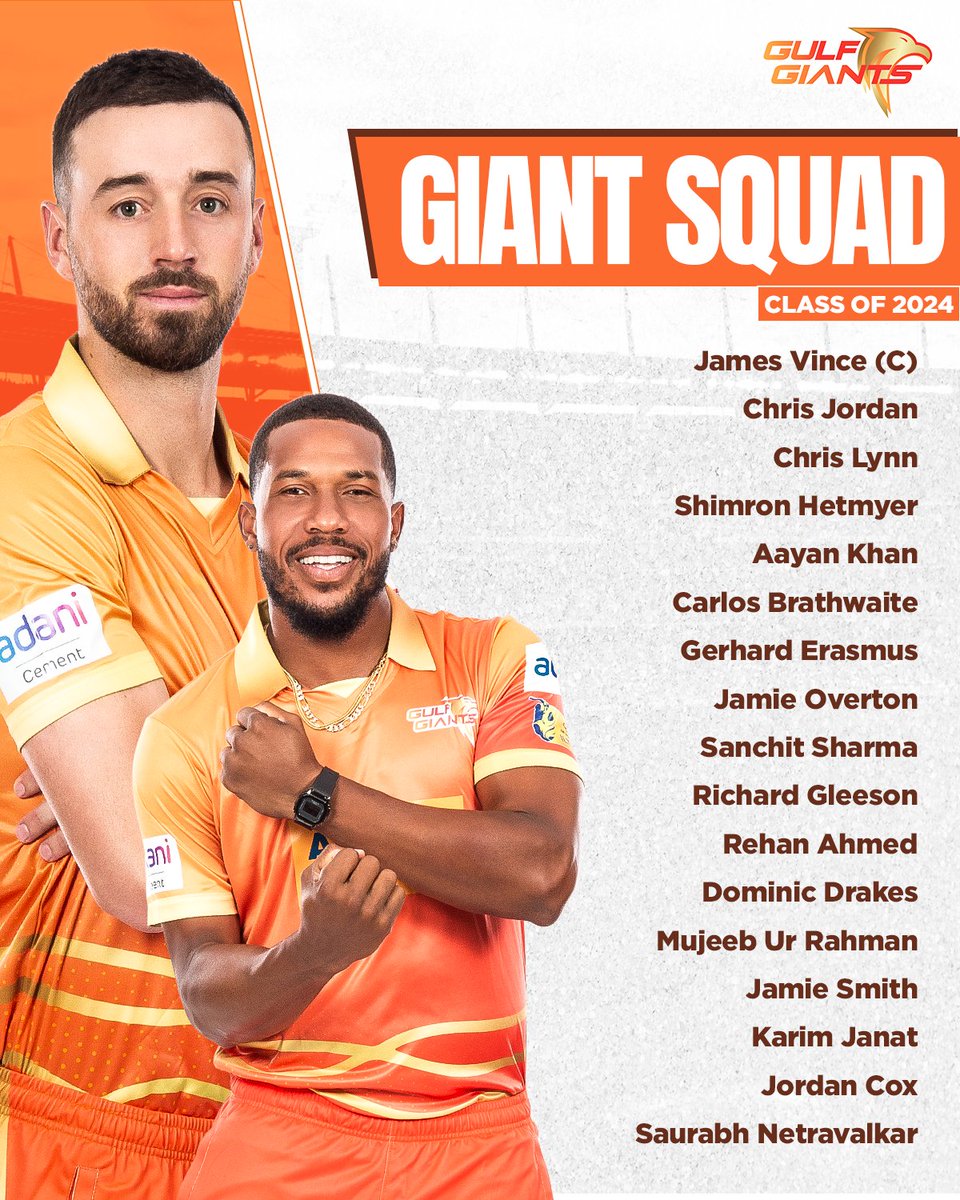 The 𝐆𝐢𝐚𝐧𝐭 squad of the defending Champions! 💪 Our #Giants are ready for the next challenge in the #DPWorldILT20 season 2. 🤩 #BringItOn #Adani #Cricket