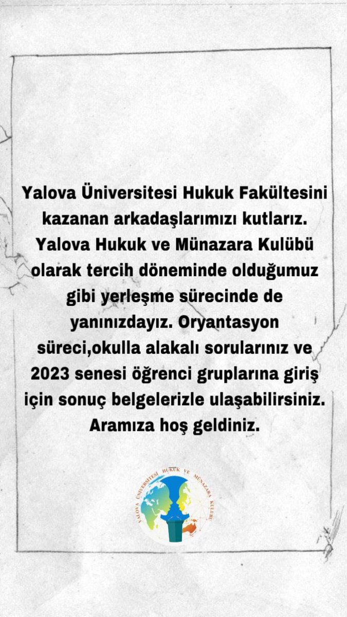 Yalova Üniversitesi hukuk fakültesi kazanan arkadaşlarımızı tebrik ederiz 🥳  Yalova Hukuk ve Münazara Kulübü olarak yerleştirme döneminizde de yanınızdayız. Aramıza hoş geldiniz🤗 
#yalovaüniversitesi
#yalova
#osym 
#Tercih2023