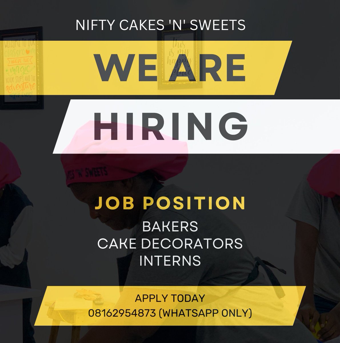 CakesNifty's tweet photo. Job Criteria/Description

To Apply
-He/she must be willing to work with little or no supervision

If you are interested, please WhatsApp 08162954873..... Indicate the position you will be applying for.

Location: Ibadan.

#niftyCakesnsweets #nysc #agreementisagreement
#IELTS https://t.co/ueR6IU5f3p
