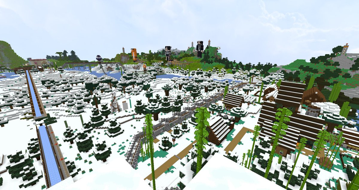 ralodosmovo's tweet photo. Ralo, Fox & Friends bases! FoxMaster, Ralo and Hex monuments in the distance. You can also see the little fox farm sign and the bat balloon!
#constantiam #goth #vtuber #foxmaster #minecraft #anarchy #survival https://t.co/71hIs87ePA