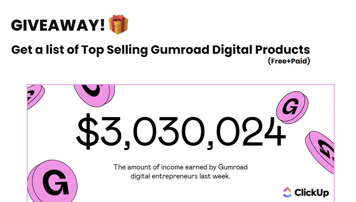 Over 46,000 digital products are there on Gumroad. 

Some creators are making 6 figures just by selling them. 

No shipping costs
No supplier issues
No inventory

I listed Top Digital Products on Gumroad. 

Like,Repost + Comment 'Gumroad' &amp; I'll DM for FREE

(must be following)