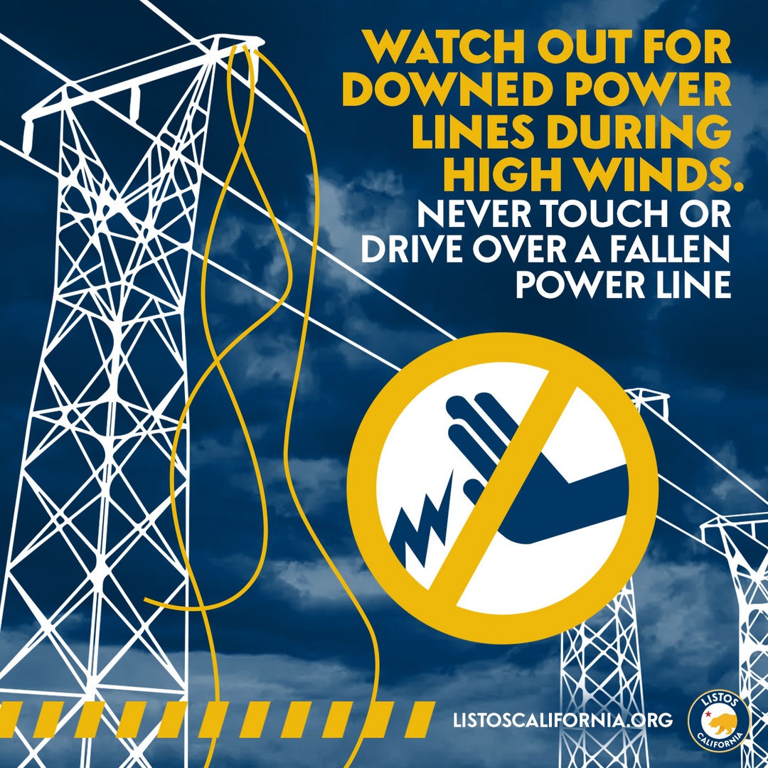 ListosCA's tweet image. If a power line falls on your vehicle, call 911 and stay inside until trained personnel can remove it. 

Visit listoscalifornia.org for more tips and follow @Cal_OES for important updates.