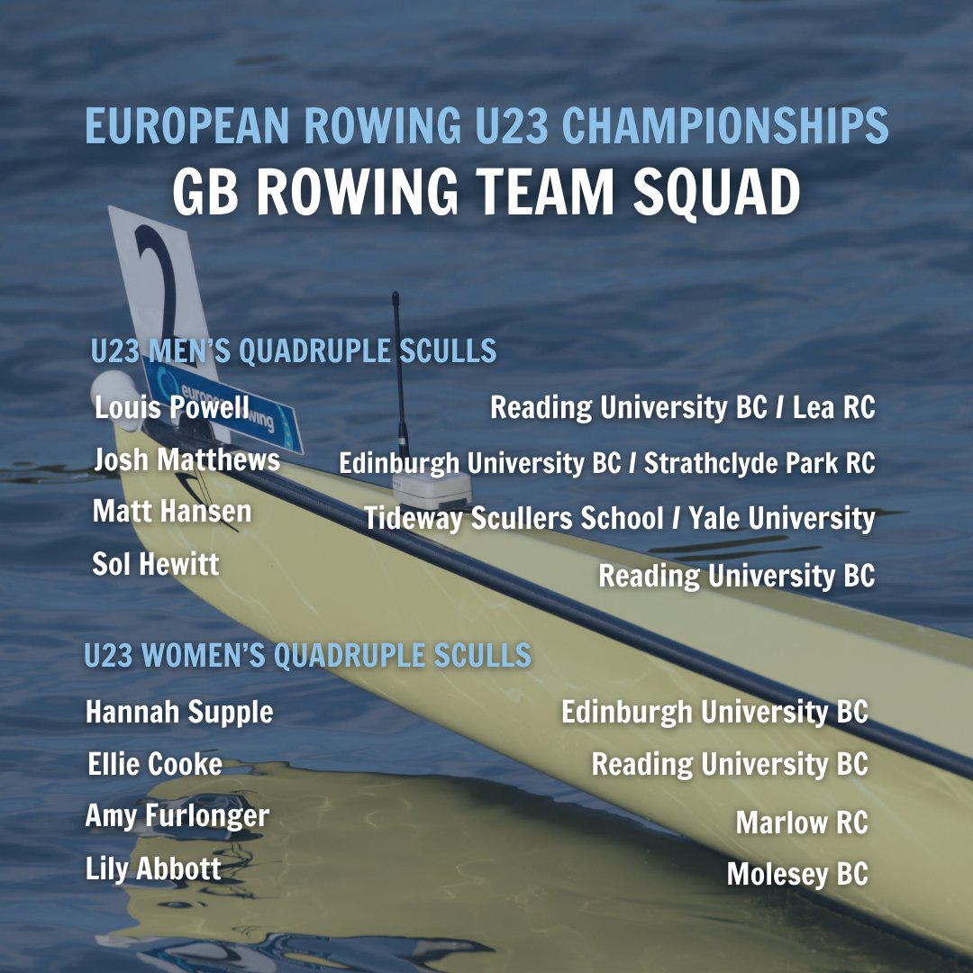 BritishRowing's tweet photo. 📣 European Rowing U23 Championships: Team Announcement 📣
26 athletes have been selected to represent Great Britain from 26-27 August in Krefeld, Germany 🇩🇪 🇬🇧
Full announcement 👇
https://t.co/xfblLeGzXG
#GBRowingTeam https://t.co/1Sjh6fBUyp