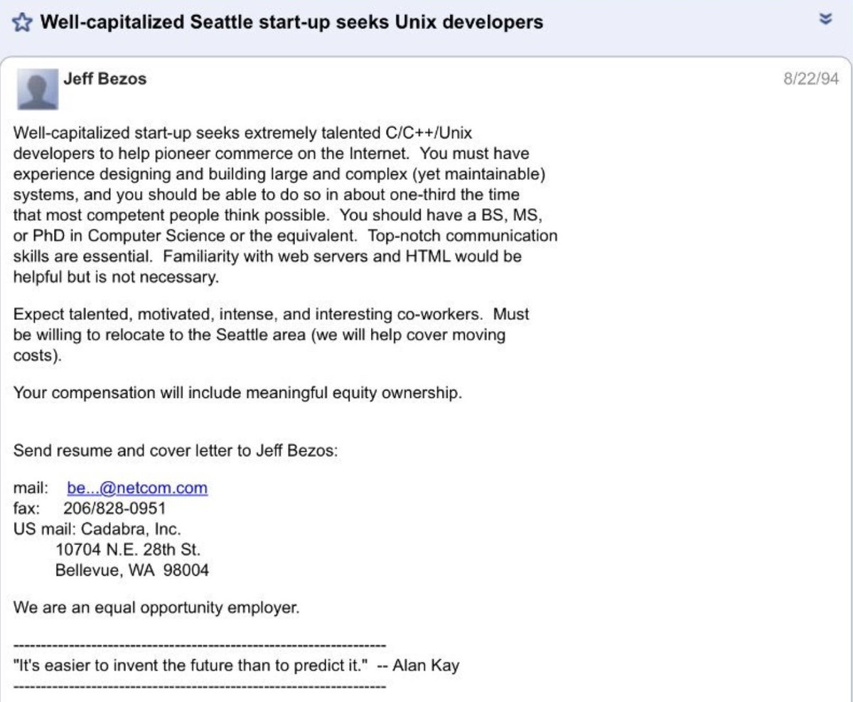 MIT_CSAIL's tweet photo. 29 years ago today, Jeff Bezos posted the first job ad for Amazon, for Unix developers. https://t.co/tsBZbau3nb