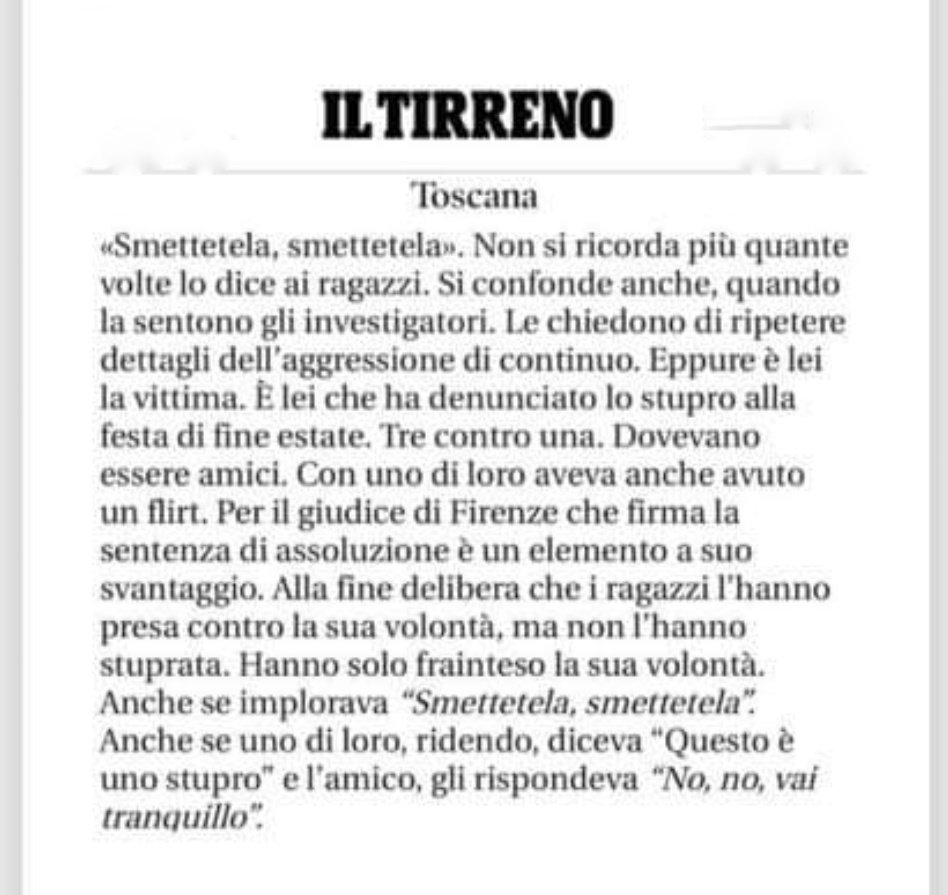 FiorellaMannoia's tweet photo. Sesso senza consenso...É STUPRO. PUNTO. https://t.co/nLOjx6t3jO