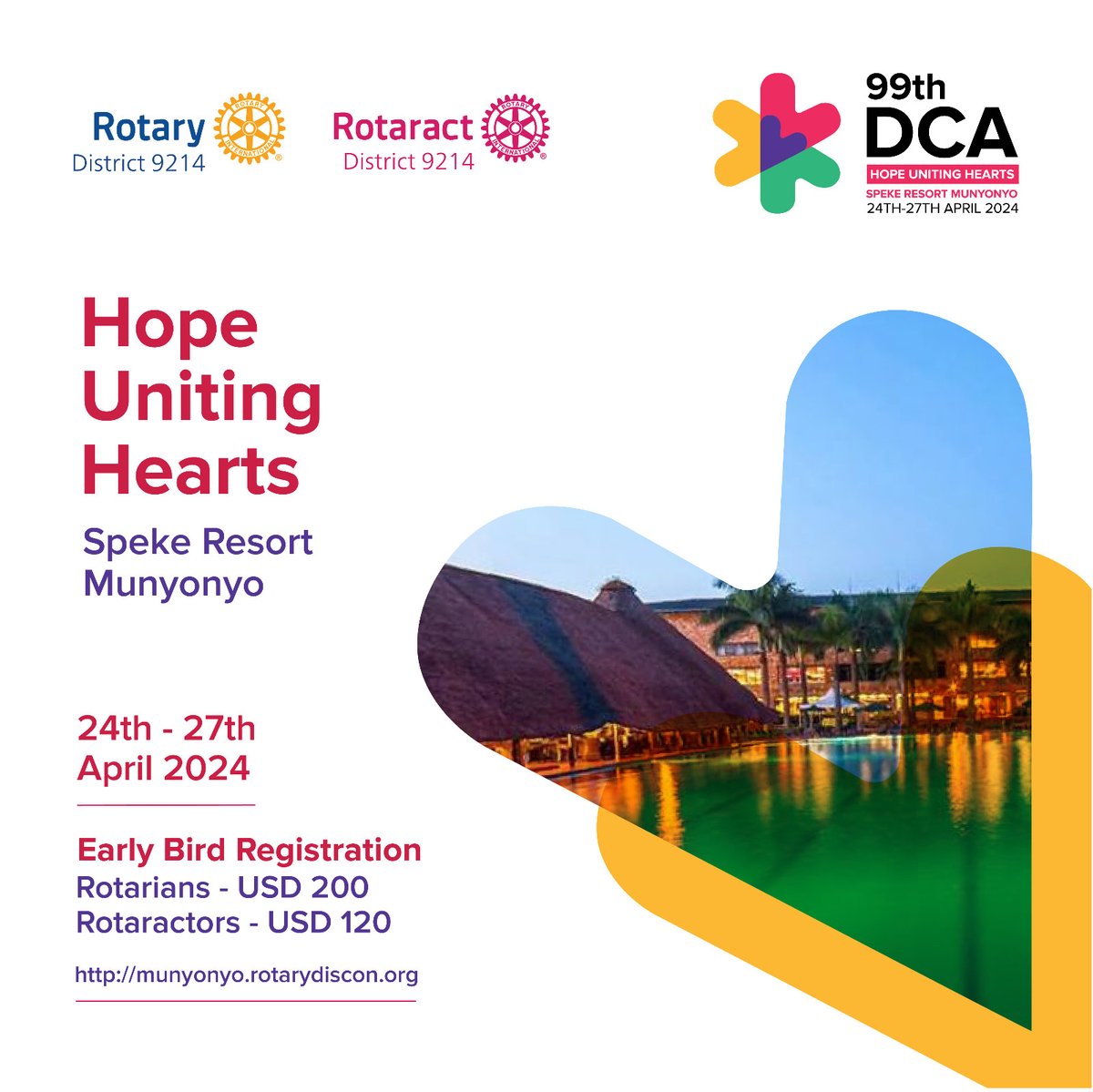 Today, our District Rotaract Representative, @PrincessPrude , alongside numerous Rotarians and Rotaractors, convenes at Speke Resort Munyonyo for the formal inauguration of the 99th District Conference Assembly (DCA) #99thDCA. The event's theme is 'Hope Uniting Hearts.' @99thDCA