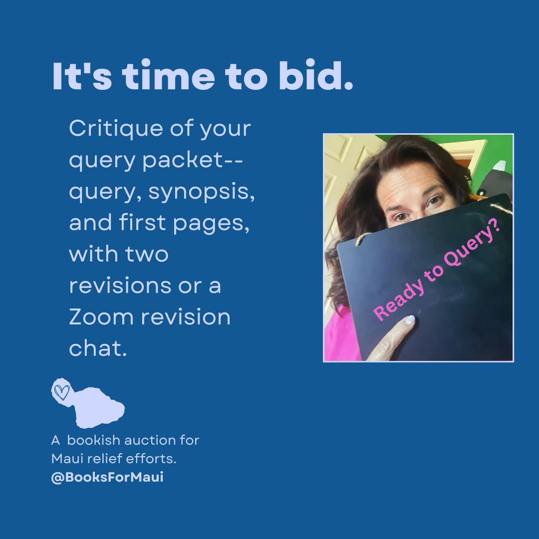 The #BooksforMaui auction is live--helping Native Hawaiian residents during this crisis. Lots of book/agent/editor goodies &amp; I've donated a Query Packet Crit with 2 revisions/Zoom chat. 32auctions.com/BooksforMaui
#amquerying #amwritingfantasy #writerscommunity