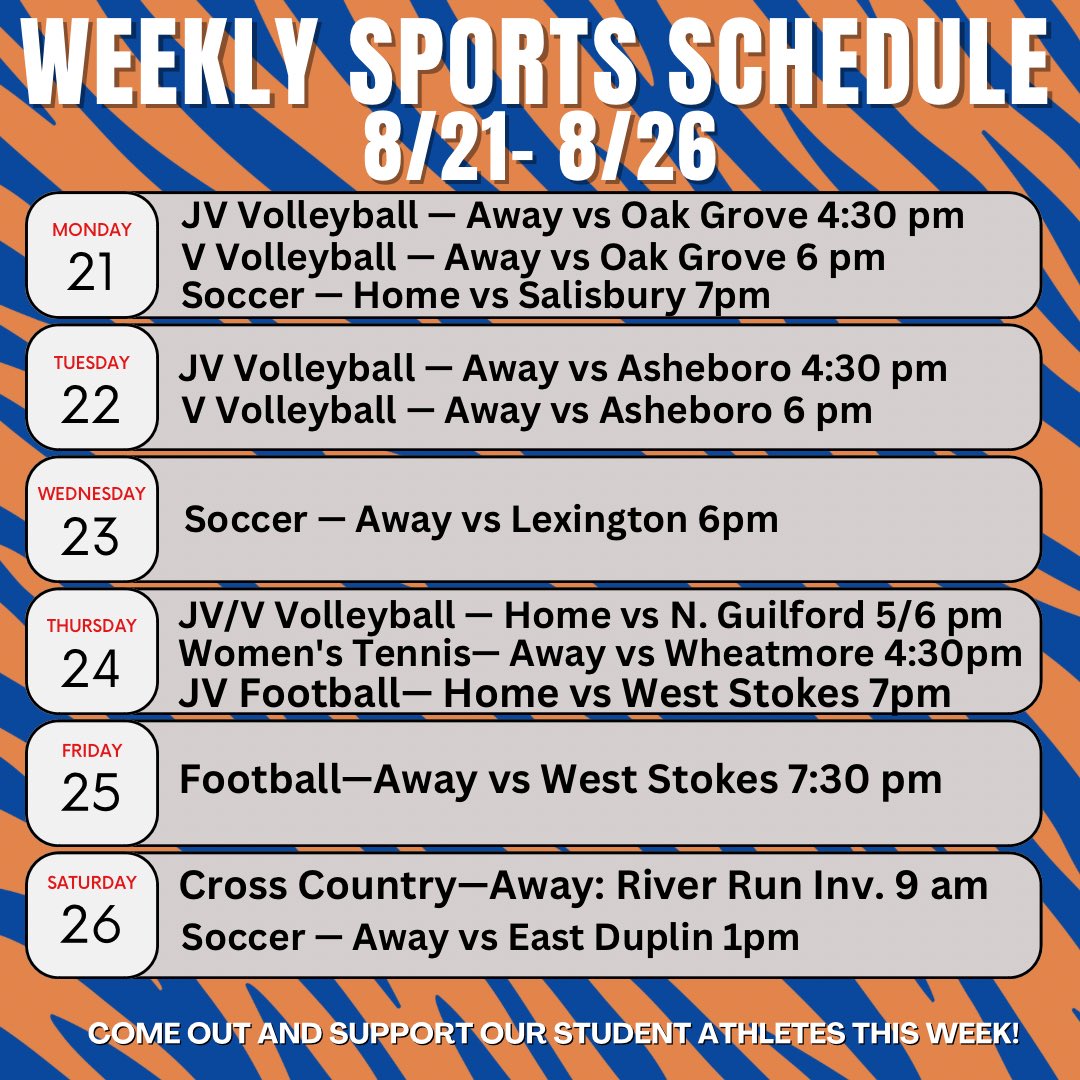 It’s a new week with more opportunities to support our Student Athletes! Good luck to each team! #rhsathletics🐅 #iagdtbat