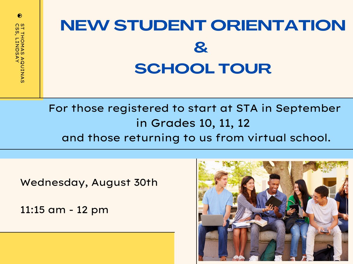 New students registered in Grades 10, 11 and 12 are invited to join us from 11:15 to 12 on Wed, August 30th for a tour of the school led by senior Link Crew Leaders. Please check your email for details.
