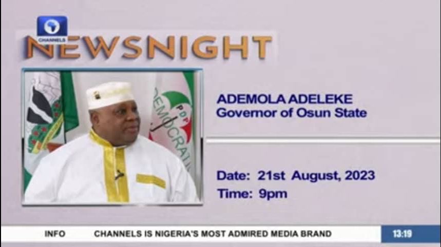 Join us @CTVNewsNight @channelstv for our  conversation with @AAdeleke_01 on Channels Television at 9:00 PM tonight.

We talked about his #dancemoves and #childhood before going into the #artofgovernance

#ImoleOsunDe
#GovAdemolaAdeleke
#StateOfTheLivingSpring