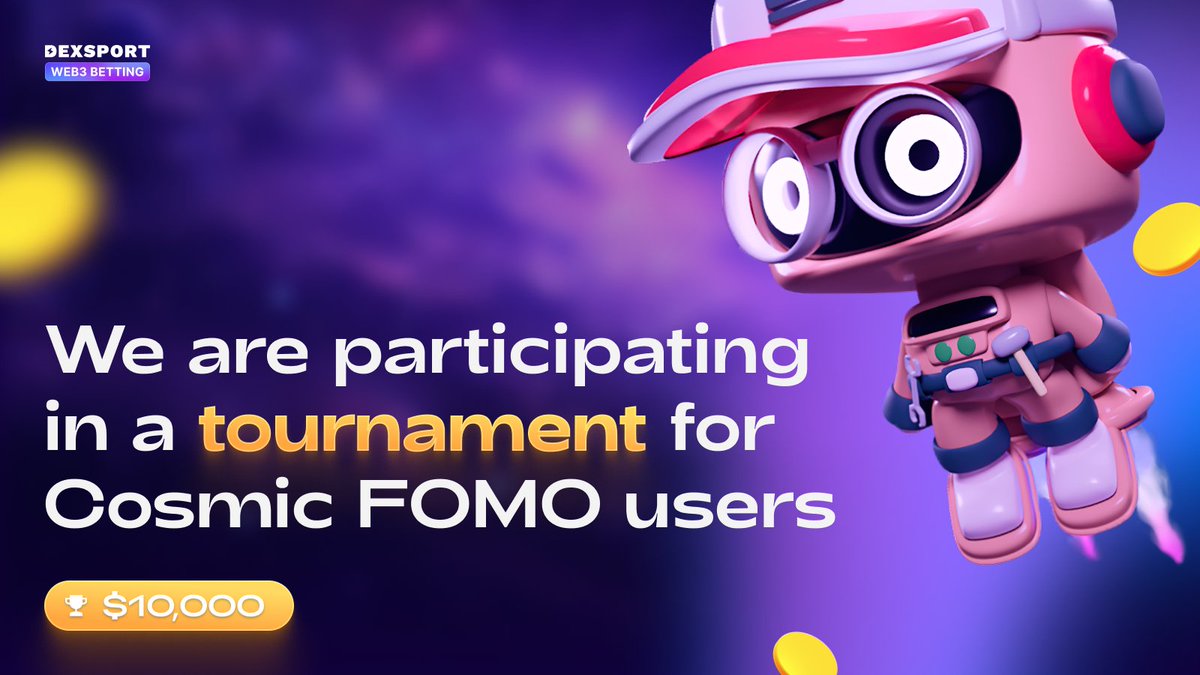 Dexsport's tweet photo. ๐ Tournament announcement from Cosmic FOMO! ๐
Hello #Dexport team! ๐
We are happy to announce that we have decided to take part in an exciting tournament from #CosmicFOMO! And it's not just participation - we provided a huge prize pool of $5,000! ๐ฐ
๐
Tournament start: tomorrow at 16:00! Do not miss!
๐ Follow the updates and news of the tournament on the official social networks of Cosmic FOMO. We recommend subscribing to their channels to keep up to date with all the events. @CosmicFomo
๐ฎ Want to join the fight for the prize pool? Download the game from the link.
๐ https://t.co/3dAds7IqV7
Support us, participate in the tournament and win with Dexsport! ๐