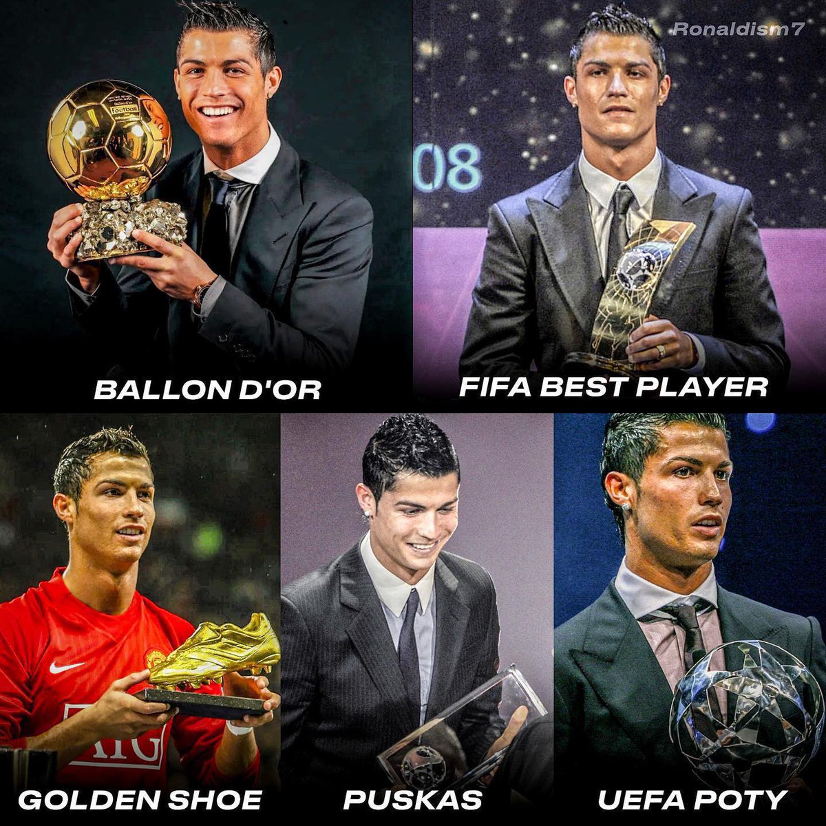 No player has ever won all 5 FIFA and UEFA awards in a single season except Cristiano Ronaldo 🐐