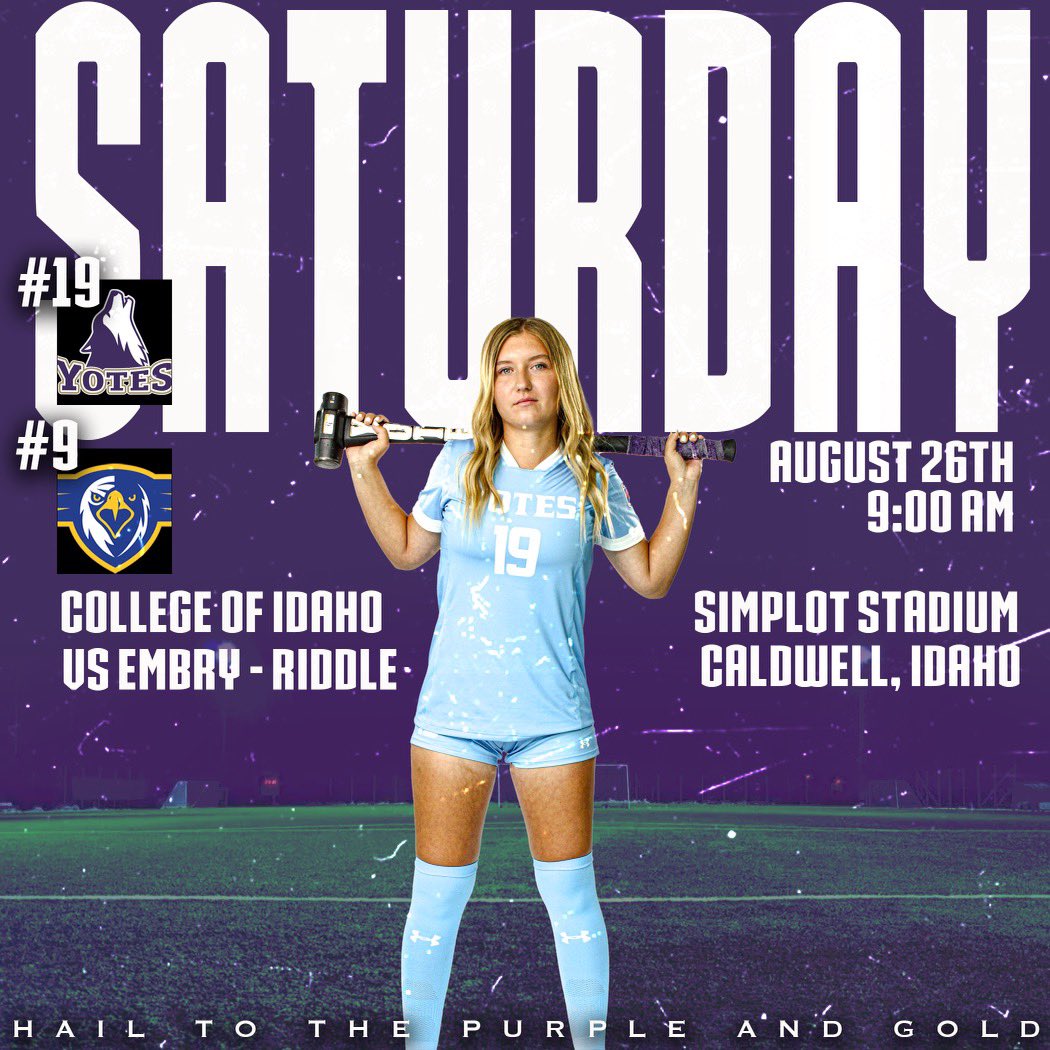 YotesWSoc's tweet photo. What’re you doing Saturday? Your #19 ranked Yotes will be taking on ranked Embry-Riddle at Simplot Stadium! Free admission to all! 

#goyotes https://t.co/vUVlPztp9z