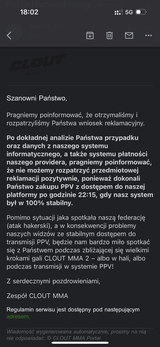 KubaDutka1's tweet photo. @Agath_Brown @cloutmma @konopskyy @t_dzialowy @REVOtoja U mnie to samo, pomiajjac fakt ze kupilem ppv po 22 to i tak nie dzialalo przez dlugi czas xD najlepsze jest to ze nawet jak odpiszesz na tego maila to nie odpisza bo to robot https://t.co/eWmXmtfGK0