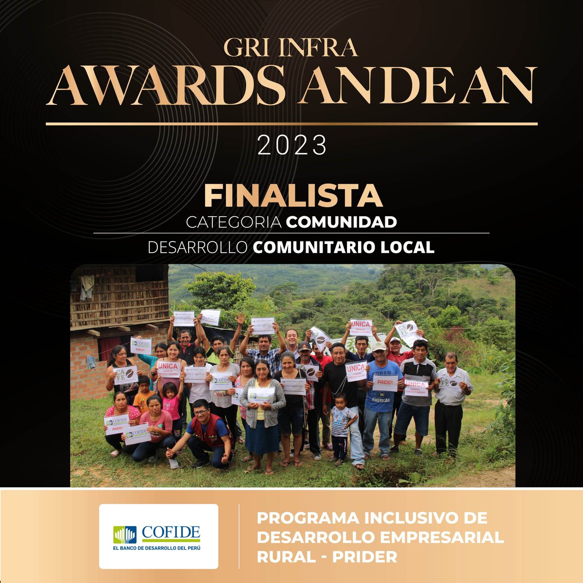 Cofide_Peru's tweet photo. #OrgulloCOFIDE 💪 | Estamos muy contentos de anunciar que nuestro programa PRIDER, es finalista en la categoría Comunidad del GRI Infra Awards Andean 2023.
#infraawards #PRIDER #COFIDE #GRI #Awards https://t.co/dN5i9eIa2C