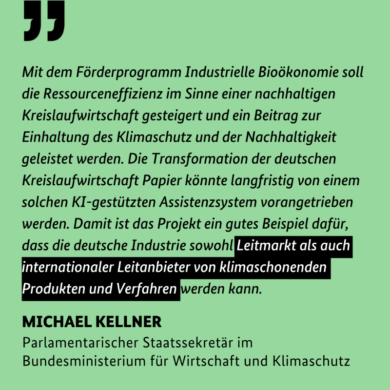 BMWE_'s tweet photo. #KI könnte bald in der Papierindustrie für mehr Ressourcenschonung und #Nachhaltigkeit sorgen. Daran arbeitet das BMWK-geförderte Projekt #KIBAPap. Parlamentarischer Staatssekretär @MiKellner hat heute den Förderbescheid übergeben. #Bioökonomie #Kreislaufwirtschaft @LEIPA_Group